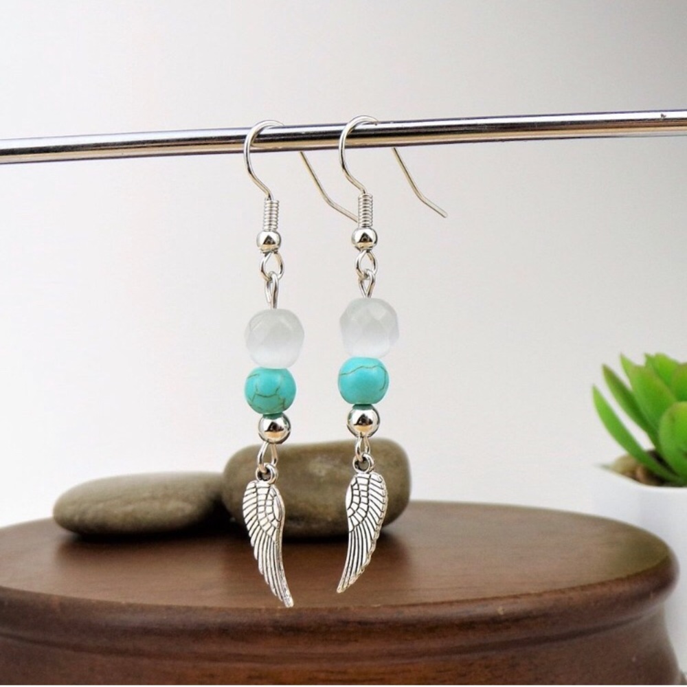 Turquoise and Wing Charm Earrings